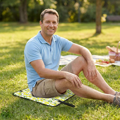Yellow Fresh Lemons Print Outdoor Sitting Cushion Folding Seat Pad Compact Portable Picnic Bench Cushion Mat