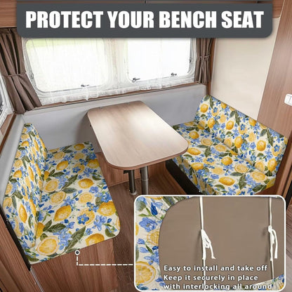 Lemon RV Dinette Cushion Covers, Replacement Camper Cushions Cover, Stretchable Fruit Print RV Dinette Seat Covers, Cushion Slipcovers Yellow