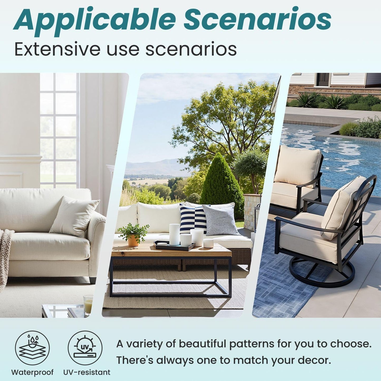 Outdoor Deep Seat Cushion Set Mediterranean Seamless Pattern Blue Majolica Tiles Yellow Lemons 24 x 24 Inch Fade Resistant Patio Furniture Cushions with Removable Cover for Chaise Lounge