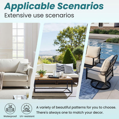 Outdoor Deep Seat Cushion Set Mediterranean Seamless Pattern Blue Majolica Tiles Yellow Lemons 24 x 24 Inch Fade Resistant Patio Furniture Cushions with Removable Cover for Chaise Lounge