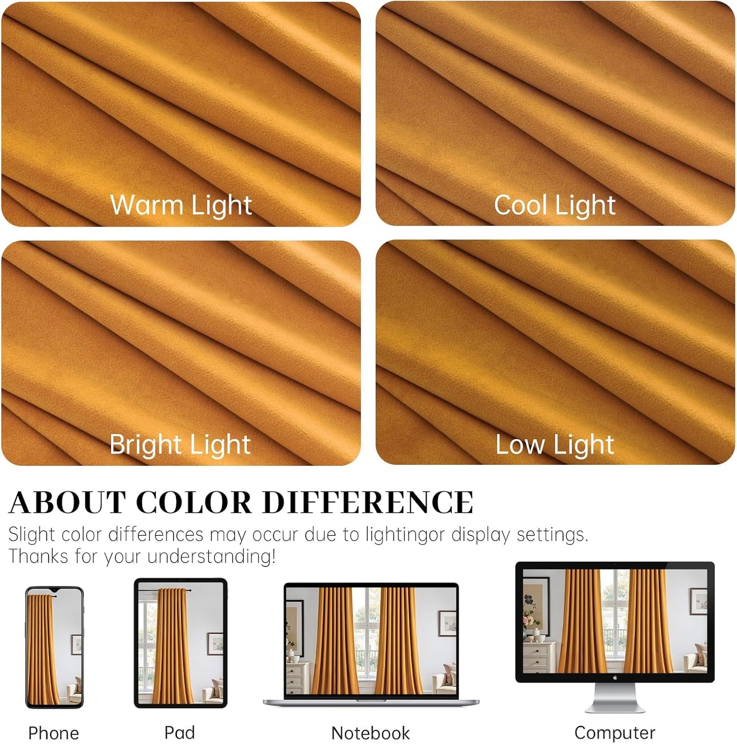 Mustard Yellow Velvet Curtains 84 Inches Long for Living Room Modern Elegant Soft Velvet Rod Pocket Drapes With Hooks for Dining Room Bedroom Room Darkening Privacy Window Treatments 2 Panels Set