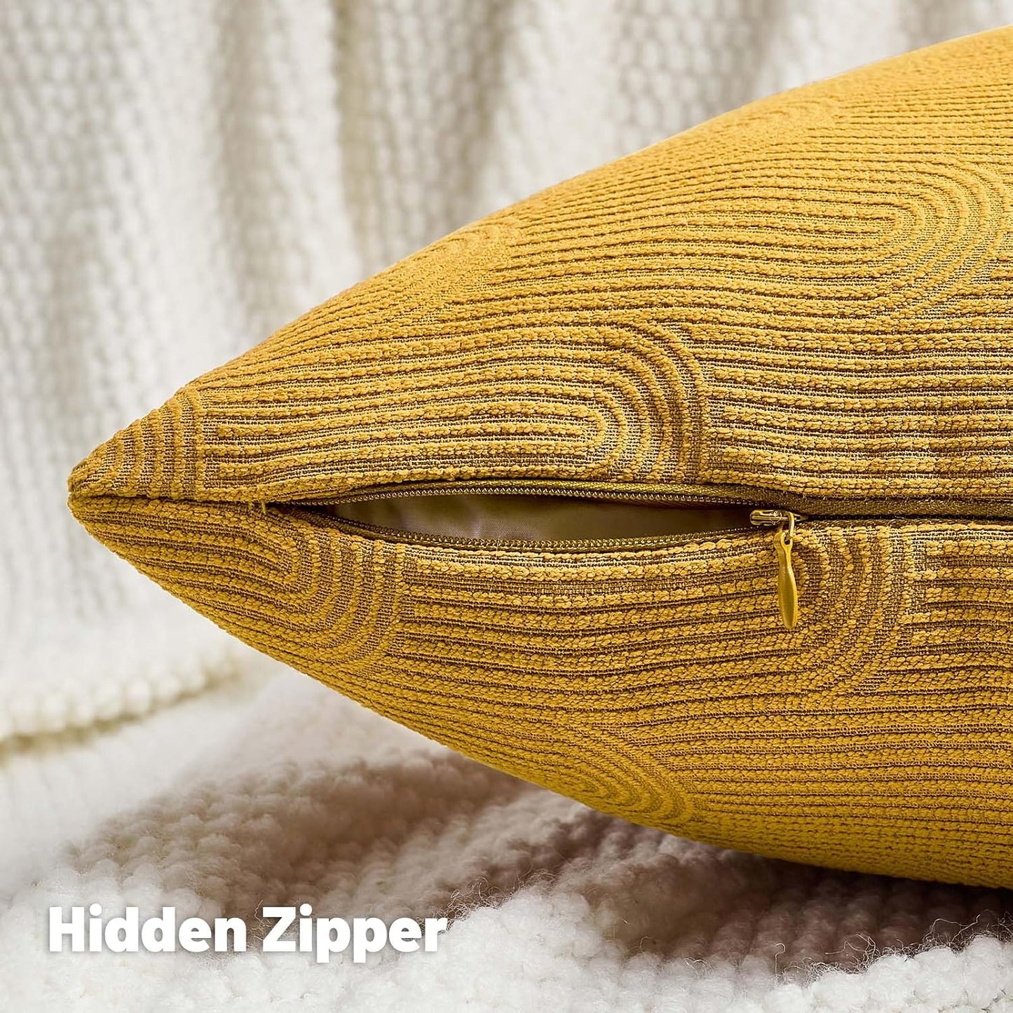 FUTEI Pack of 2 Chenille Decorative Throw Pillow Covers 22x22 Inch,Soft Cozy Striped Geometric Patterns Cushion Case,Modern Home Decor for Couch Bed Living Room,Mustard Yellow