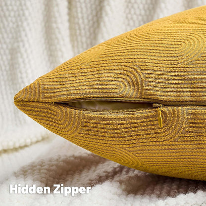 FUTEI Pack of 2 Chenille Decorative Throw Pillow Covers 22x22 Inch,Soft Cozy Striped Geometric Patterns Cushion Case,Modern Home Decor for Couch Bed Living Room,Mustard Yellow