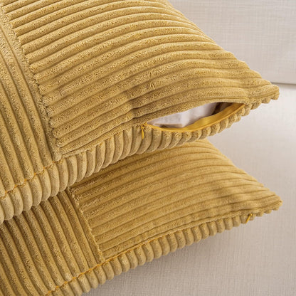 Fancy Homi Mustard Yellow Lumbar Decorative Throw Pillow Covers 12x20 Inch for Living Room Couch Bed, Rustic Farmhouse Boho Home Decor, Soft Striped Corduroy Rectangle Accent Cushion Case
