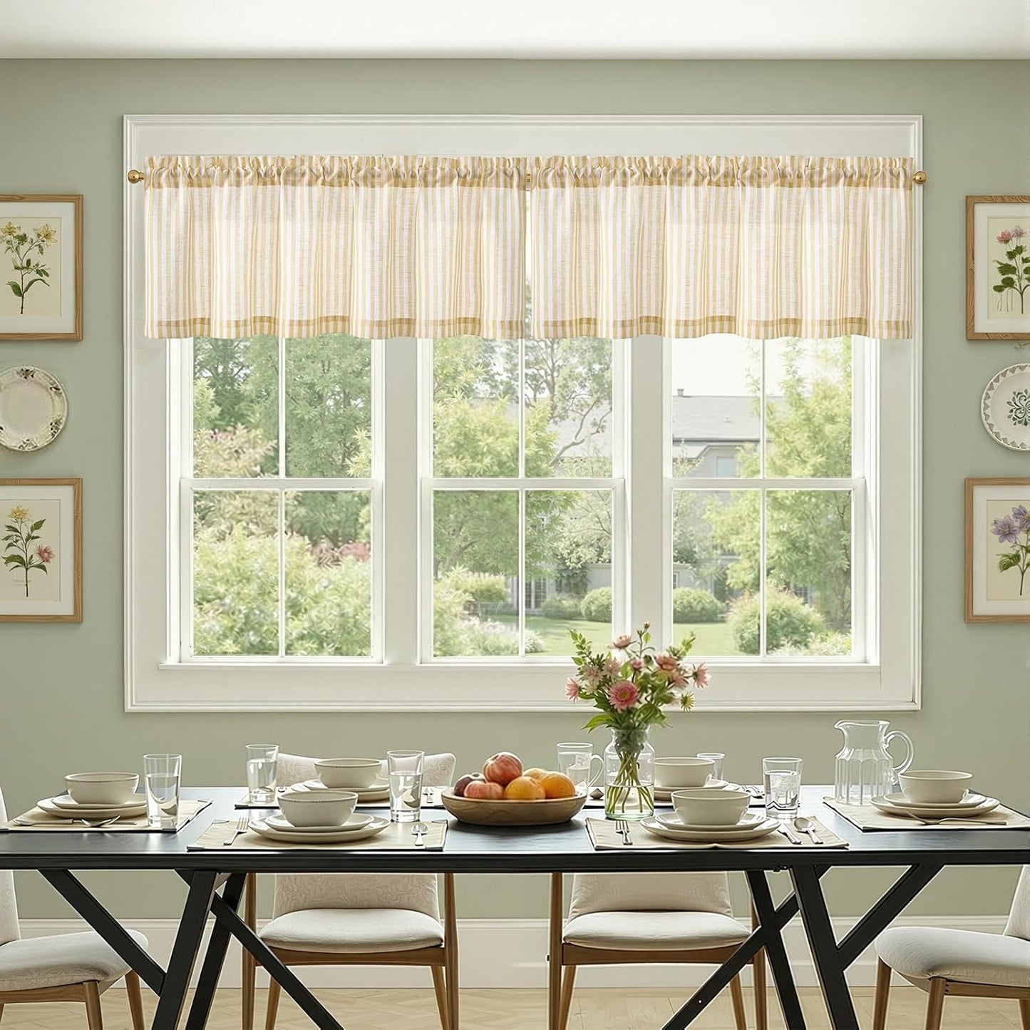 jinchan Linen Stripe Valance for Window 16 Inch Modern Rustic Farmhouse Valance for Kitchen Living Room Bathroom Window Treatment Light Filtering Rod Pocket 1 Panel Mustard Yellow on Linen