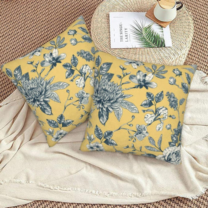 Floral Toile Throw Pillow Covers 18x18 inch Set of 2 Yellow Chinoiserie Flowers Pillow Cases French Country Spring Decorative Cushion Covers for Sofa Couch