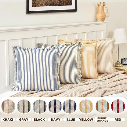 ZWJD Throw Pillow Covers 22x22 Set of 2 Striped Pillow Covers with Fringe Chic Cotton Decorative Pillows Square Cushion Covers for Sofa Couch Bed Living Room Farmhouse Decor, (Yellow)