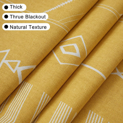 ColorBird Boho Blackout Curtains 2 Panels 84 Inch Length Mustard Yellow Thermal Insulated Southwest Window Treatment Patterned Western Black Out Patterned Curtain Drapes for Living Room Bedroom
