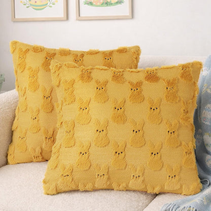 Yuubin Easter Bunny Pillow Covers 18x18 Set of 2,Rabbit Soft Plush Faux Fur Yellow Spring Throw Pillow Cases for Home Decorations Sofa Bedroom Living Room Couch Bed Decor