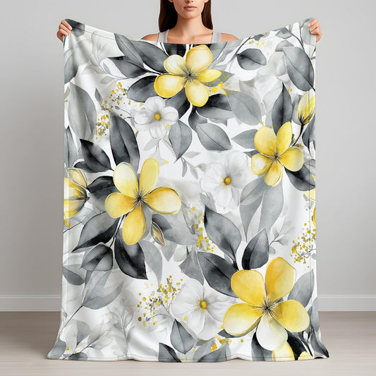 The Watercolor Throw Blanket 60" x 80", Flowers Gray Printed Blankets Gifts for Women Men Kids Fleece Cozy Fuzzy Lemon Yellow Blanket for Birthday Christmas Room Decor