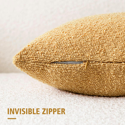 Foindtower Pack of 2 Textured Boucle Throw Pillow Covers Accent Solid Decorative Lumbar Pillow Cases Cozy Couch Cushion Case for Chair Sofa Bedroom Living Room Home Decor 12x20 Inch Light Yellow