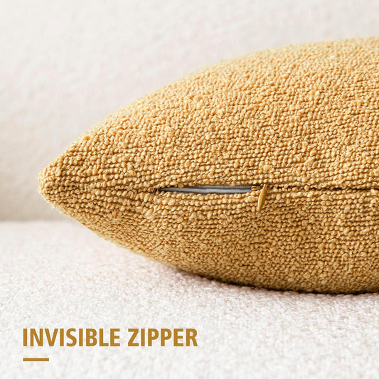 Foindtower Pack of 2 Textured Boucle Throw Pillow Covers Accent Solid Decorative Lumbar Pillow Cases Cozy Couch Cushion Case for Chair Sofa Bedroom Living Room Home Decor 12x20 Inch Light Yellow