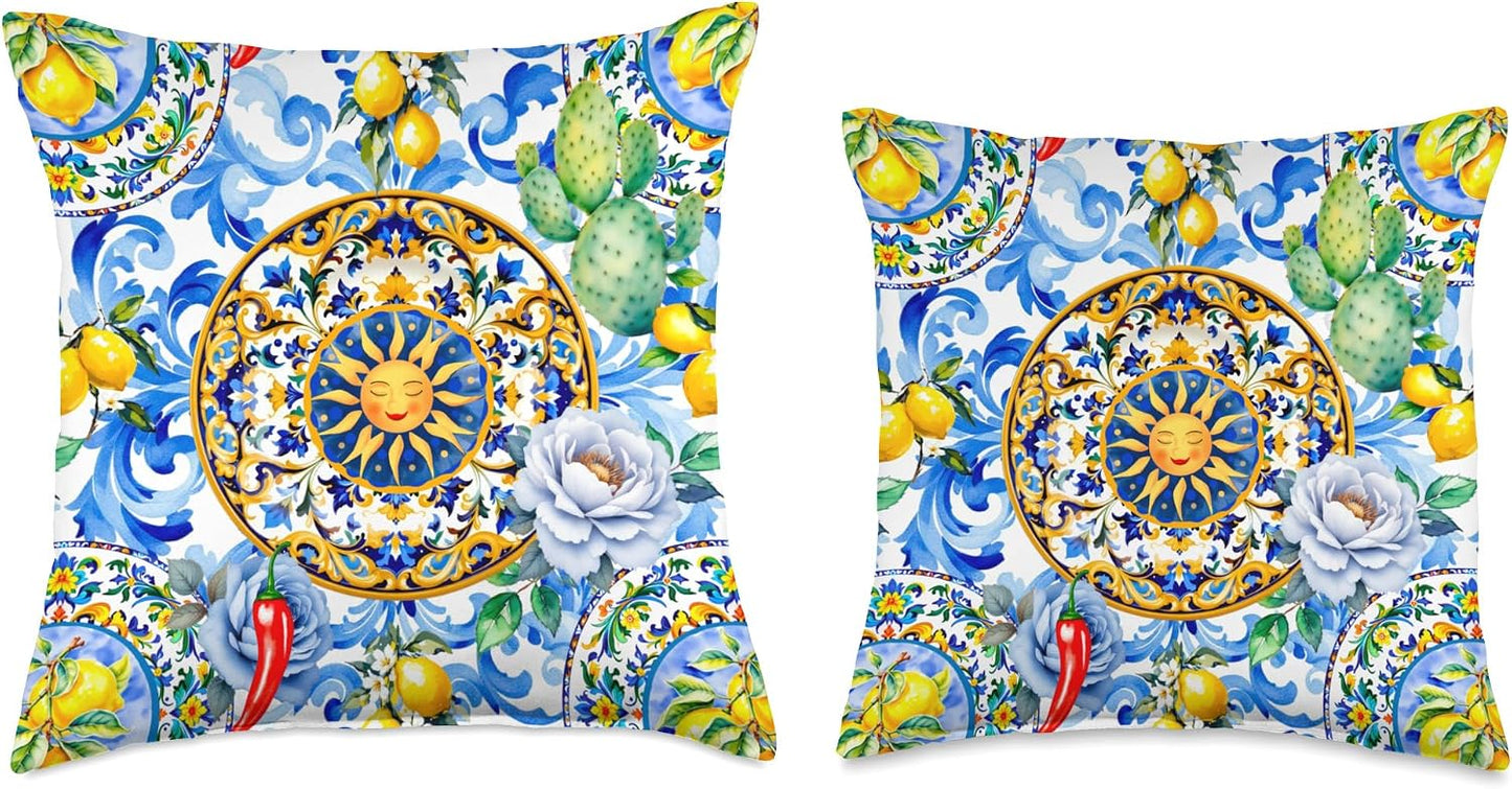 Summer lemon sun Sicily inspired citrus art Throw Pillow