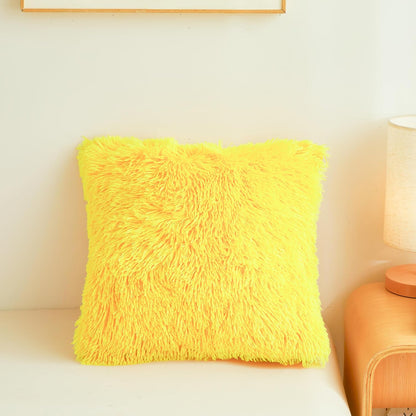 Plush Yellow Throw Pillow Cases Ultra Soft Fuzzy Fluffy Throw Pillow Covers with Furry Texture and Shaggy Touch, Faux Fur Cushion Shams for Sofa or Bed, Set of 2 with Zipper 18"x18"
