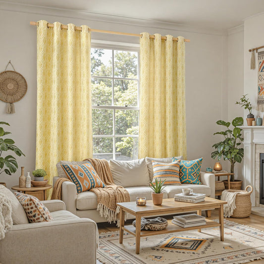 BGment Mustard Yellow Cottage Core Curtains for Living Room, French Country Leaf Jacquard Botanical Pattern Boho Vintage Grommet Window Decor Semi Sheer Linen Curtains, 2 Panels, 52 x 90 Inch