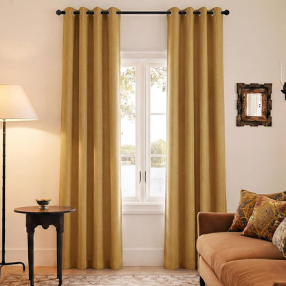 NICETOWN Full Blackout Mustard Yellow 96" Long Curtains for Living Room, 52" W Grommet Farmhouse Drapes Insulated Flax Textured Full Light Blocking Window Draperies for Bedroom, 2 Panels Set