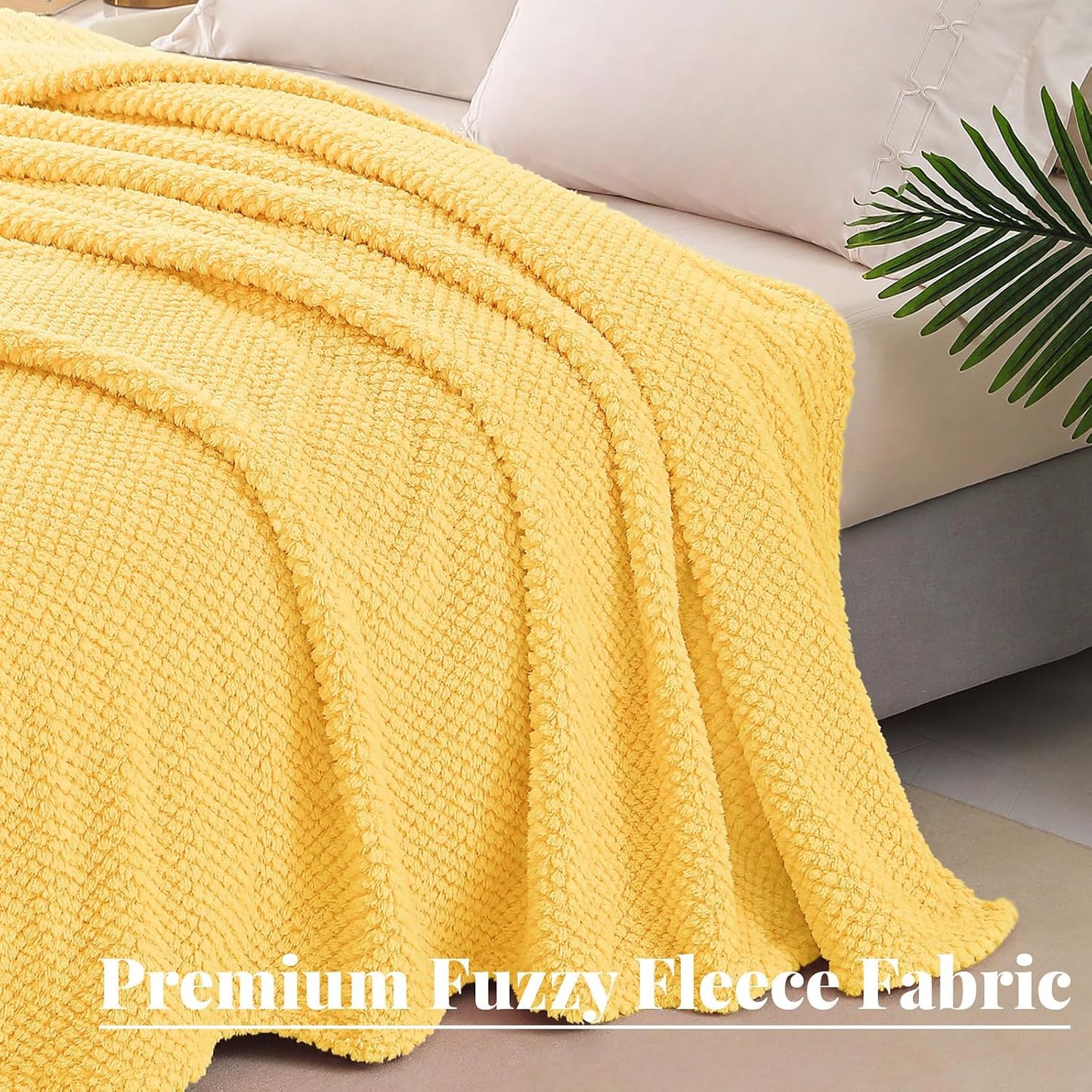 Whale Flotilla Extra Large Fuzzy Fleece Throw Blanket for Couch, 50x70 Inch Fluffy Soft Jacquard Blankets for All Season, Lightweight and Cozy, Yellow