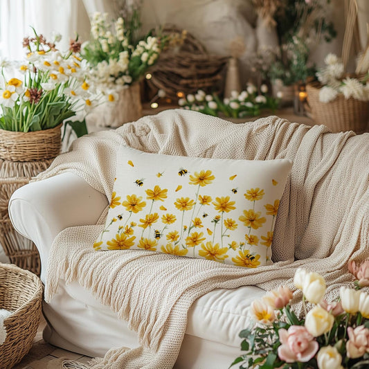 AACORS Spring Pillow Covers 12X20 Set of 2,Daisy Bee Decorations Farmhouse Seasonal Summer Pillow Case Decor for Sofa Couch （Yellow） AA058-12-2