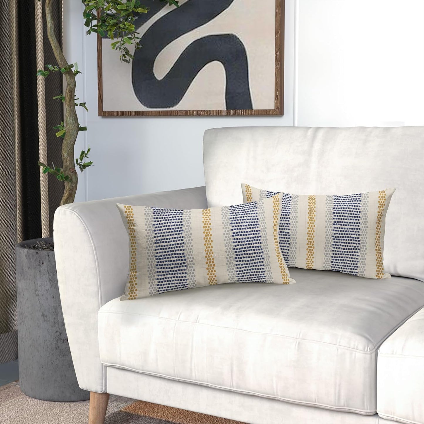 Blue Yellow Pillow Covers 12x20 Set of 2 Gray Grey Dot Print Striped Rectangle Decorative Outdoor Pillowcases Boho Rustic Farmhouse Decorative Throw Cushion Case Decor for Couch Sofa Bed
