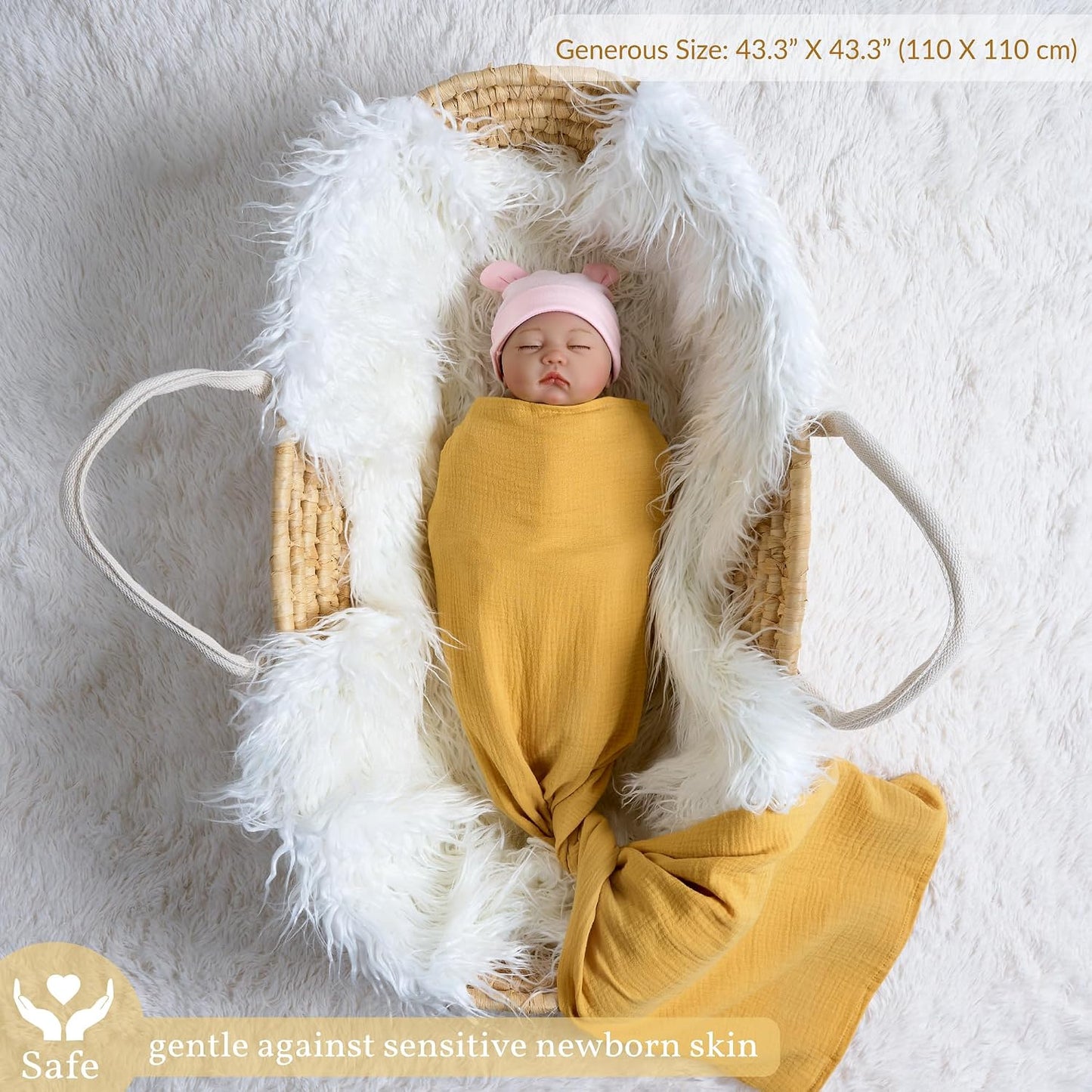 Meracorallo Muslin Swaddle Blanket, 100% Cotton Receiving Blanket Soft and Breathable Swaddle Wrap for Baby Boys and Girls, Yellow