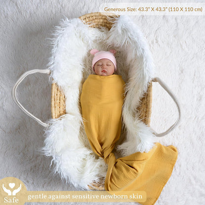 Meracorallo Muslin Swaddle Blanket, 100% Cotton Receiving Blanket Soft and Breathable Swaddle Wrap for Baby Boys and Girls, Yellow