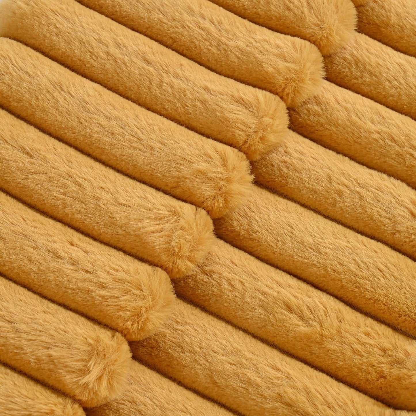 Volcanics Pack of 1 Double-Sided Faux Fur Plush Decorative Throw Pillow Covers 18x18 Inches Soft Fluffy Striped Couch Pillow Cases, Mustard Yellow