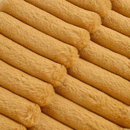 Volcanics Pack of 1 Double-Sided Faux Fur Plush Decorative Throw Pillow Covers 18x18 Inches Soft Fluffy Striped Couch Pillow Cases, Mustard Yellow