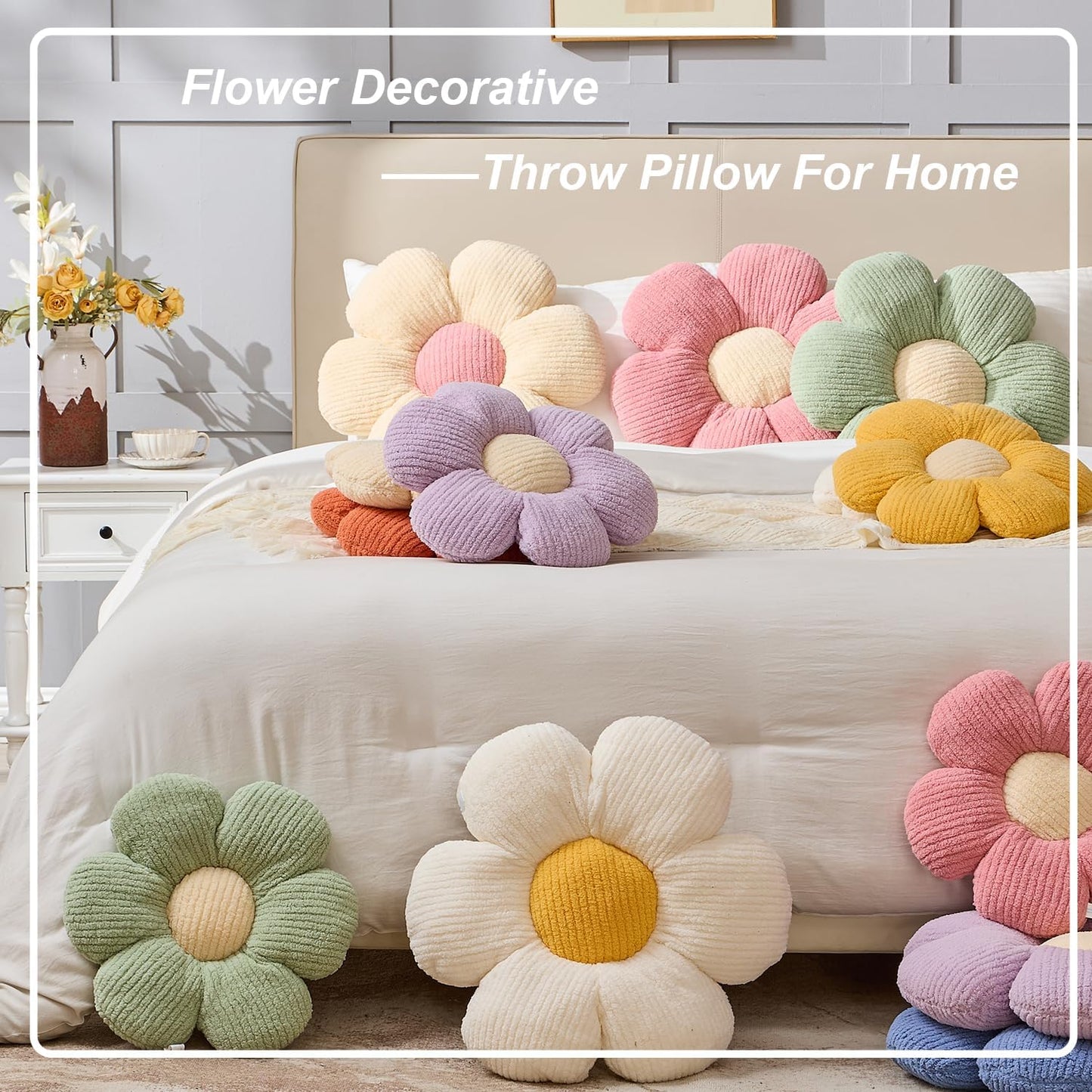 XIAIJIA Daisy Decorative Pillow - Cute Yellow Flower Cushion, 15.7"