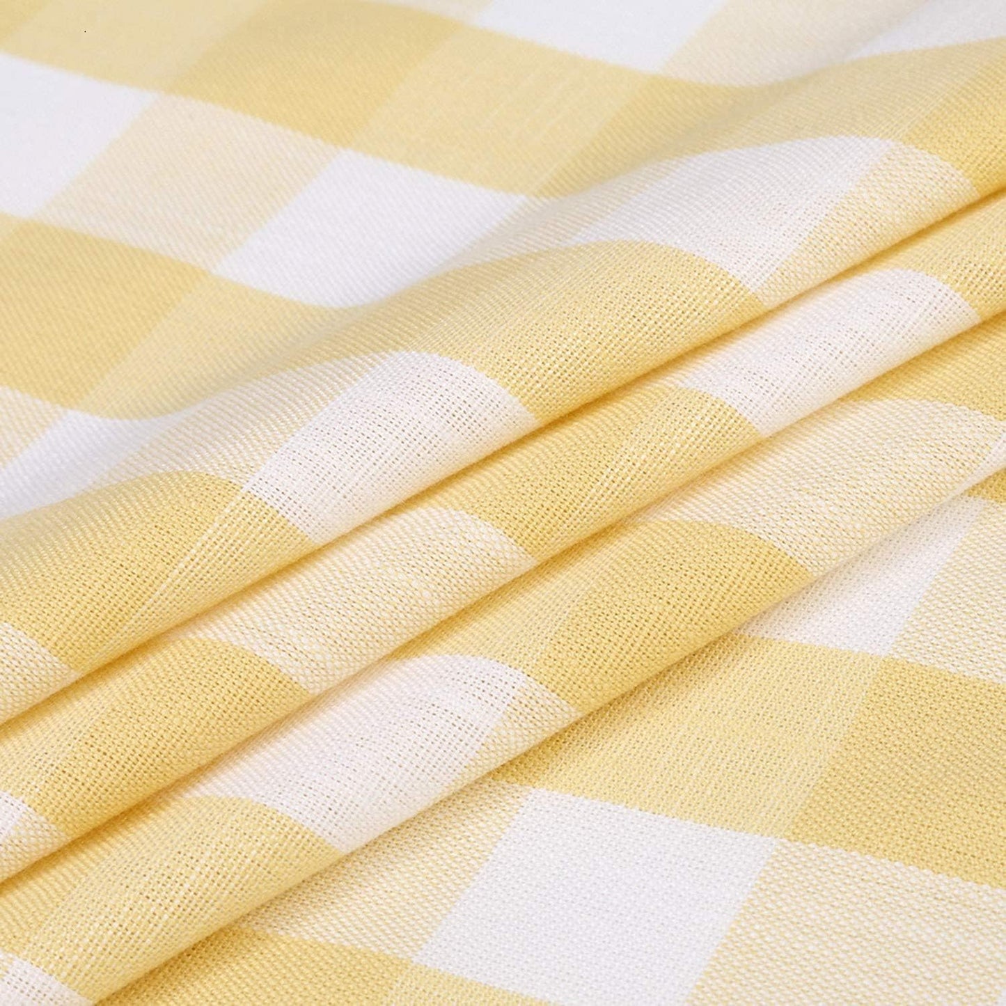 Yellow Buffalo Plaid Cafe Curtains Farmhouse Tiers Kitchen Curtain 24 Inches Long, Gingham Check Rod Pocket Half Window Short Drapes for Kitchens Bathroom, 28" x 24", Yellow/White, Set of 2