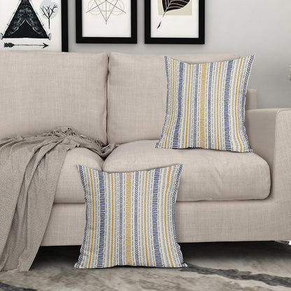 Blue Yellow Boho Striped Pillow Covers 18X18 Inch Set of 2, Navy Yellow Grey Gray Herringbone Print Pattern Decorative Throw Pillow Covers Outdoor Farmhouse Cushion Case Couch Sofa Bed Decor