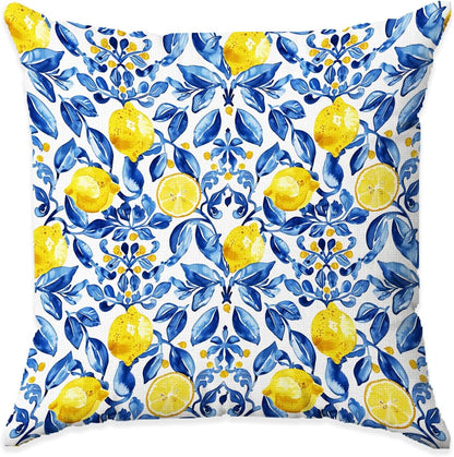 Blue Chinoiserie Lemon Pillow Cover 18x18, Lemon Gifts Decorative Pillow Cover for Couch Bed Living Room Bedroom, Rustic Italian Mediterranean Room Decor