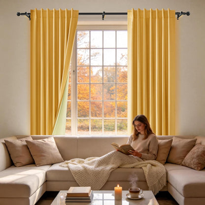 Etherealveil 100% Blackout Linen Curtains 52x96 inches-2 Panels, Mustard Yellow Rod Pocket & Back Tab Drapes Soundproof Thermal Insulated for Living Room Bedroom Patio Door 52" W x 96" L