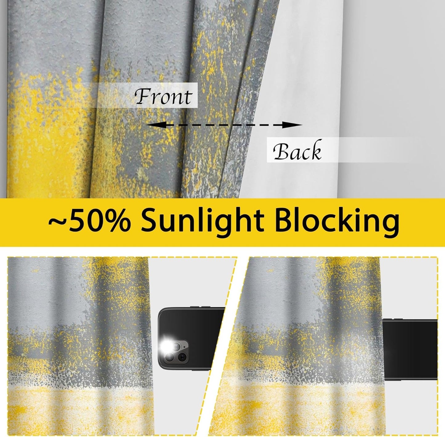 Asuexpect Yellow Window Curtain Yellow Grey Abstract Thermal Insulating Drapes Rust Art Treatment Drapes Modern Curtains for Living Room Bedroom Hotel, 52" x 84", 2 Panels