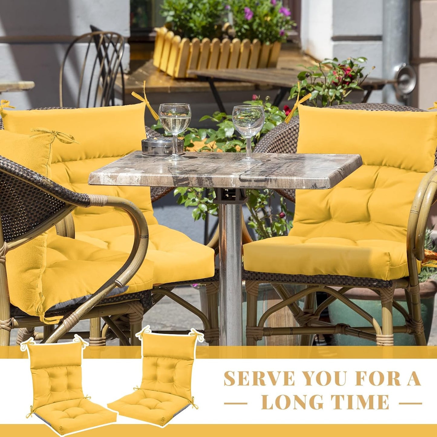 Sintuff 4 Pcs 44 x 21 x 4 Outdoor Chair Cushion Patio Chair Cushions Seat/Back Tufted Pillow with Ties Water Resistant Replacement Indoor Patio Furniture Outdoor Furniture (Solid Color,Yellow)