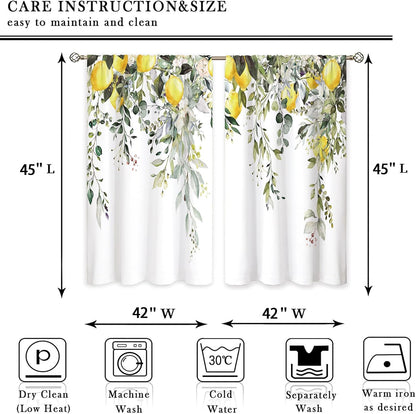 Eucalyptus Botanical Leaves Yellow Lemon Window Curtains Herb Plant Floral Fruit Sage Green Rod Pocket Curtain Drapes Flower Curtains for Bedroom Living Room Treatment 2 Panels 42Wx45H Inch