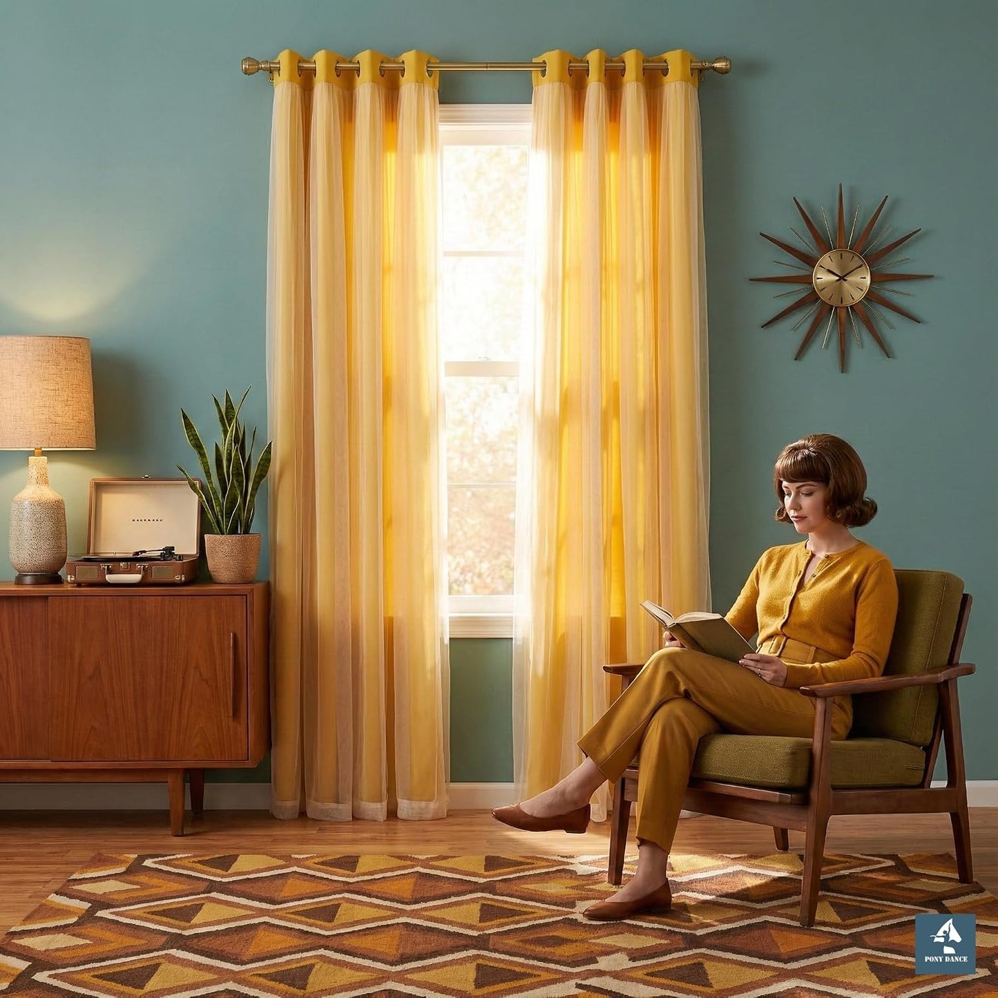 PONY DANCE Lemon Yellow Blakcout Curtains with White Sheer Overlay for Bedroom, Double Layer Grommet Drapes 84 Inches Long for Nursery/Living Room, 2 Panels Set with 4 Tiebacks, 52" W x 84" L