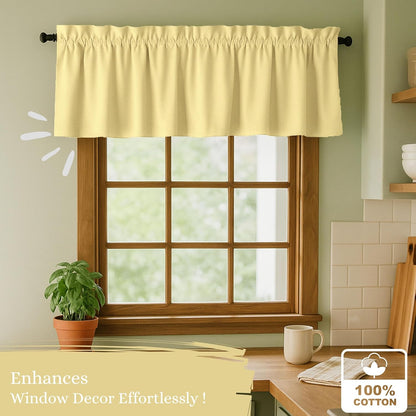 Pale Yellow Valance Curtains 2 Pack, 54x18 Inches, 100% Cotton, Rod Pocket Window Valances, Semi Sheer Short Curtain for Kitchen, Farmhouse, Café, Bedroom, Bathroom, Living Room Décor