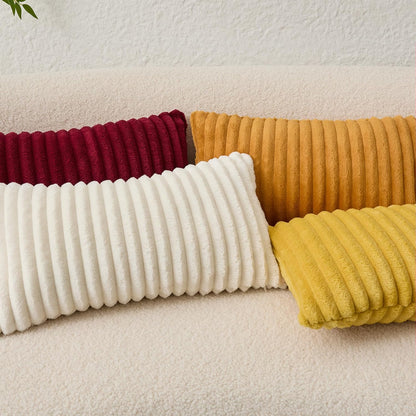 Kevin Textile Soft Plush 12x20 Inch Lumbar Pillow Cover 1 Pack, Luxury Fluffy Faux Fur Striped Flannel Rectangle Cushion Case for Couch Sofa Chair Bed Home Decor, Yellow