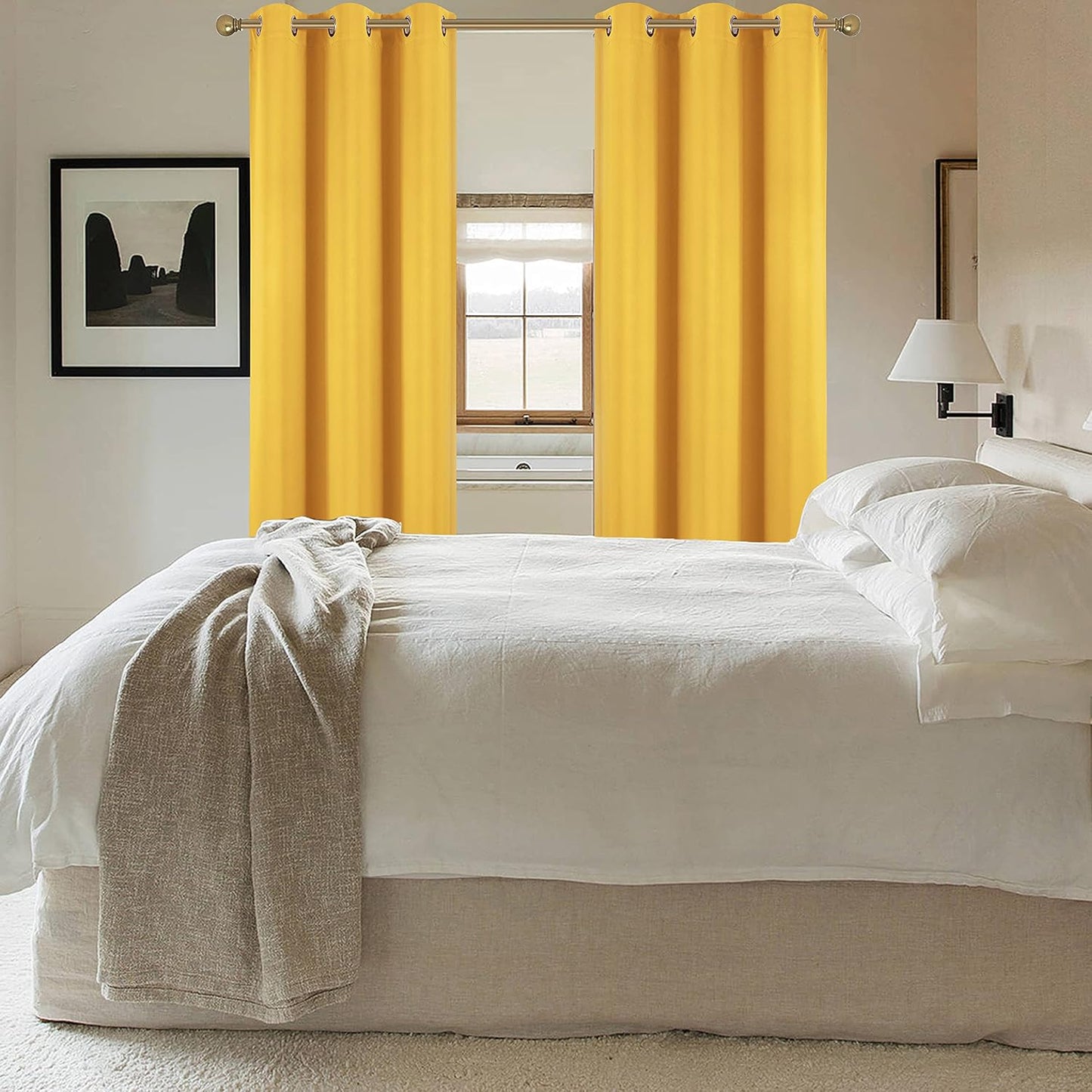 Diraysid Yellow Grommet Blackout Curtains for Bedroom Thermal Insulated Room Darkening Curtains Drapes, 42 x 84, 2 Panels