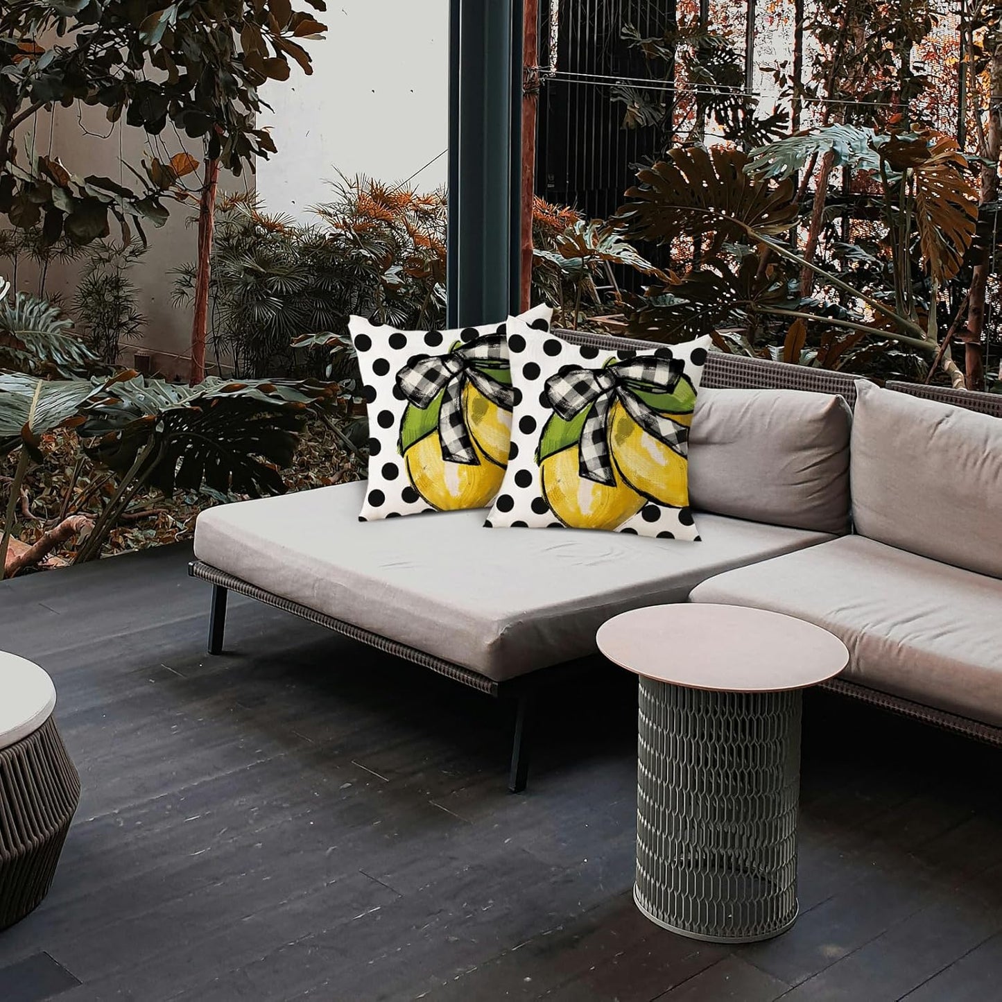 TAJWE Summer Lemon Pillow Covers 18x18 Set of 2 Farmhouse Dots Outdoor Decorative Cushion Cases for Sofa Couch Home Decorations