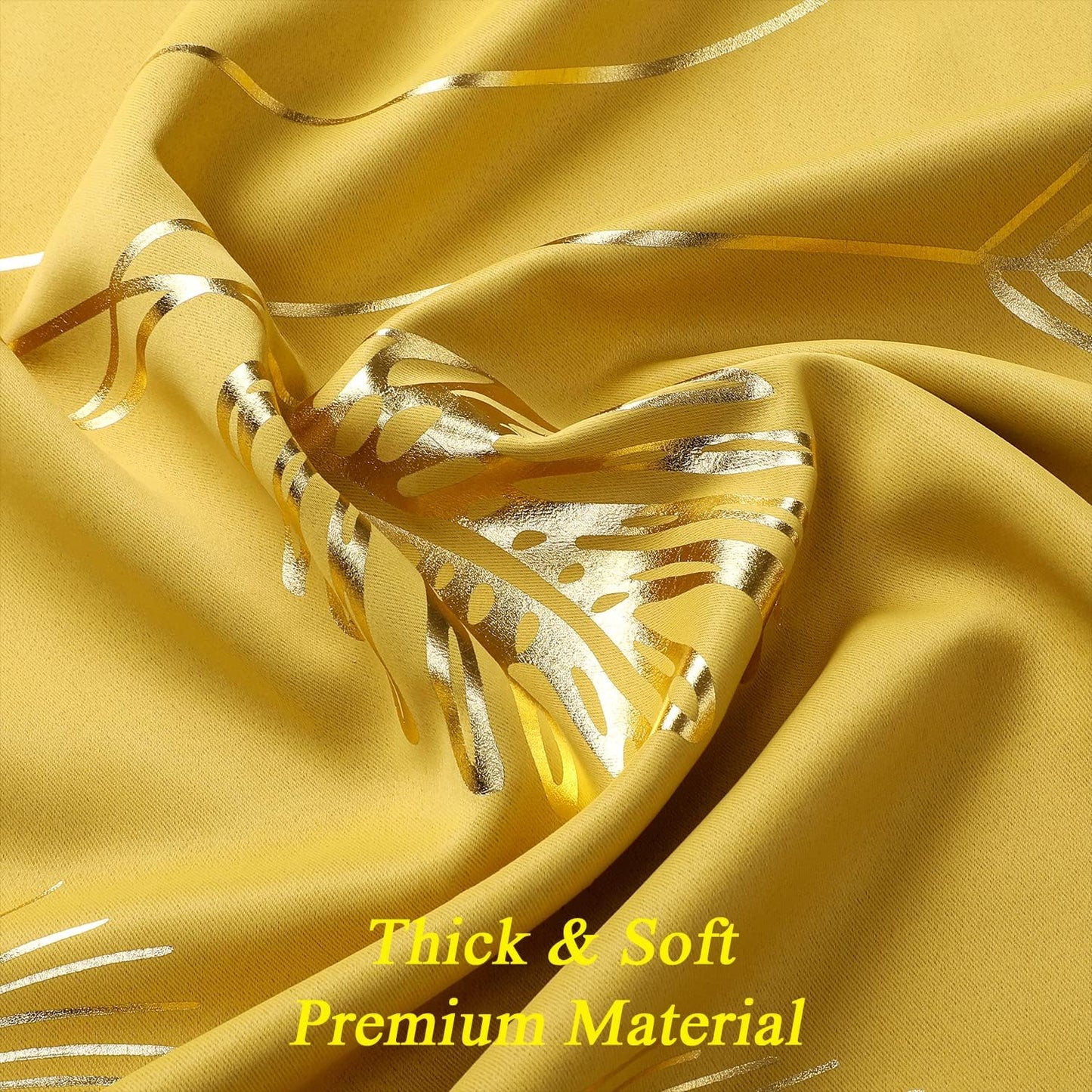 Estelar Textiler Yellow Blackout Curtains for Bedroom, Room Darkening Gold Palm Tree Pattern Curtains 84 Inches Long, Light Blocking Thermal Insulated Window Drapes for Living Room, 52Wx84L, 2 Panels