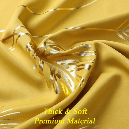 Estelar Textiler Yellow Blackout Curtains for Bedroom, Room Darkening Gold Palm Tree Pattern Curtains 84 Inches Long, Light Blocking Thermal Insulated Window Drapes for Living Room, 52Wx84L, 2 Panels