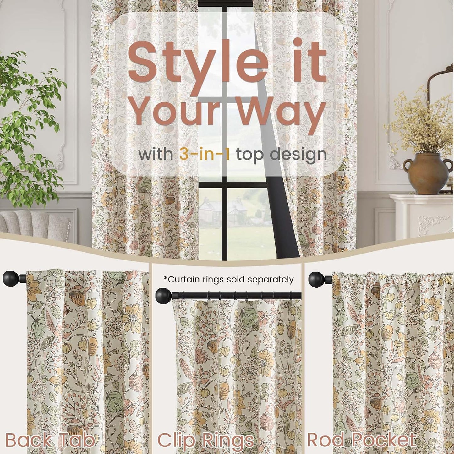 Vangao Yellow Nursery Curtains for Girls Room Floral Blackout Curtains 84 Inch Length Farmhouse Drapes for Bedroom Room Darkening Flower Patterned Window Treatment for Kids Set of 2
