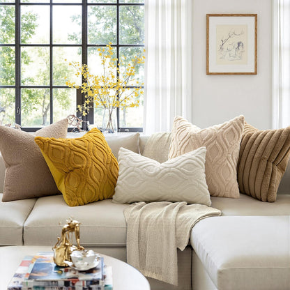 MIULEE Summer Mustard Yellow Throw Pillow Covers 18x18 Inch, Soft Plush Faux Wool Solid Couch Pillows Set of 2, Decorative Farmhouse Boho Cushion Covers for Sofa Living Room Bed Home Decor