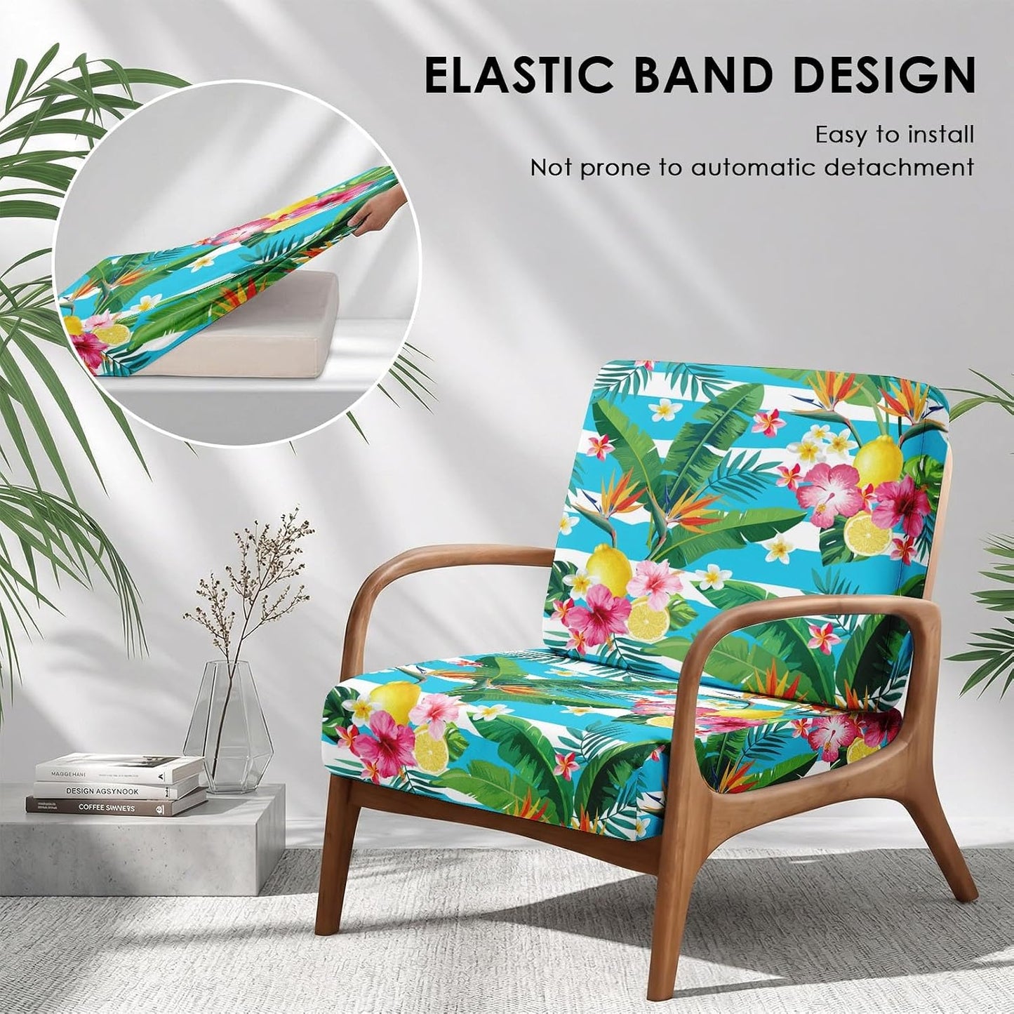 8 Pcs Summer Lemon Stretch Patio Cushion Covers Tropical Floral Outdoor Cushion Covers Outdoor Seat Couch Sofa Slipcovers Washable Replacement Couch Slipcovers Furniture Protector for Garden Porch