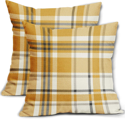 Yellow Buffalo Plaid Pillow Covers 18x18 Set of 2 Checkered Tartan Decorative Pillowcases Christmas Holiday Seasonal Outdoor Neutral Rustic Farmhouse Throw Cushion Case Decor for Couch Sofa Bed