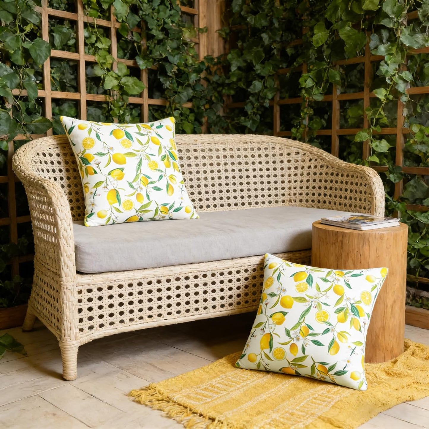 SquarePie Outdoor Pillow Covers 18x18 Inch Set of 2 - Waterproof Lemon Square Cushion Covers for Patio Garden Furniture, Summer Yellow Citrus Decorative Throw Pillow Cases for Couch Sofa Balcony Bench
