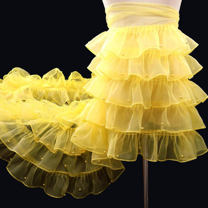 Ruffle Lace Trim 18 Inch Wide Ruffle 5-Layer Pleated Mesh Ribbon for Wedding Decor, Bridal Crafts, Costume Sewing (Yellow)