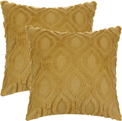 uxcell Set of 2 Shaggy Plush Faux Fur Throw Pillow Covers Solid Striped Soft Pillow Covers for Sofa Living Room 18 x 18 Inch Yellow-2