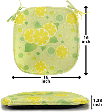 Lunarable Vintage Chair Seating Cushion, Lemon Lime Pattern in Retro Vintage Style Citrus Fruit Circles Natural Image, Anti-Slip Seat Padding for Kitchen & Patio, 16"x16", Yellow Green